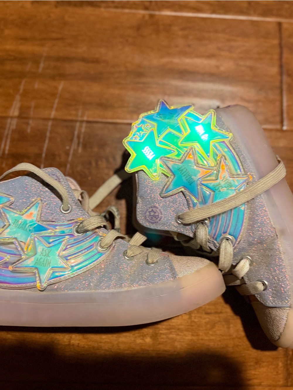 Skechers Kids Glitter High-Top Sneakers with Iridescent Star Accents - Pink